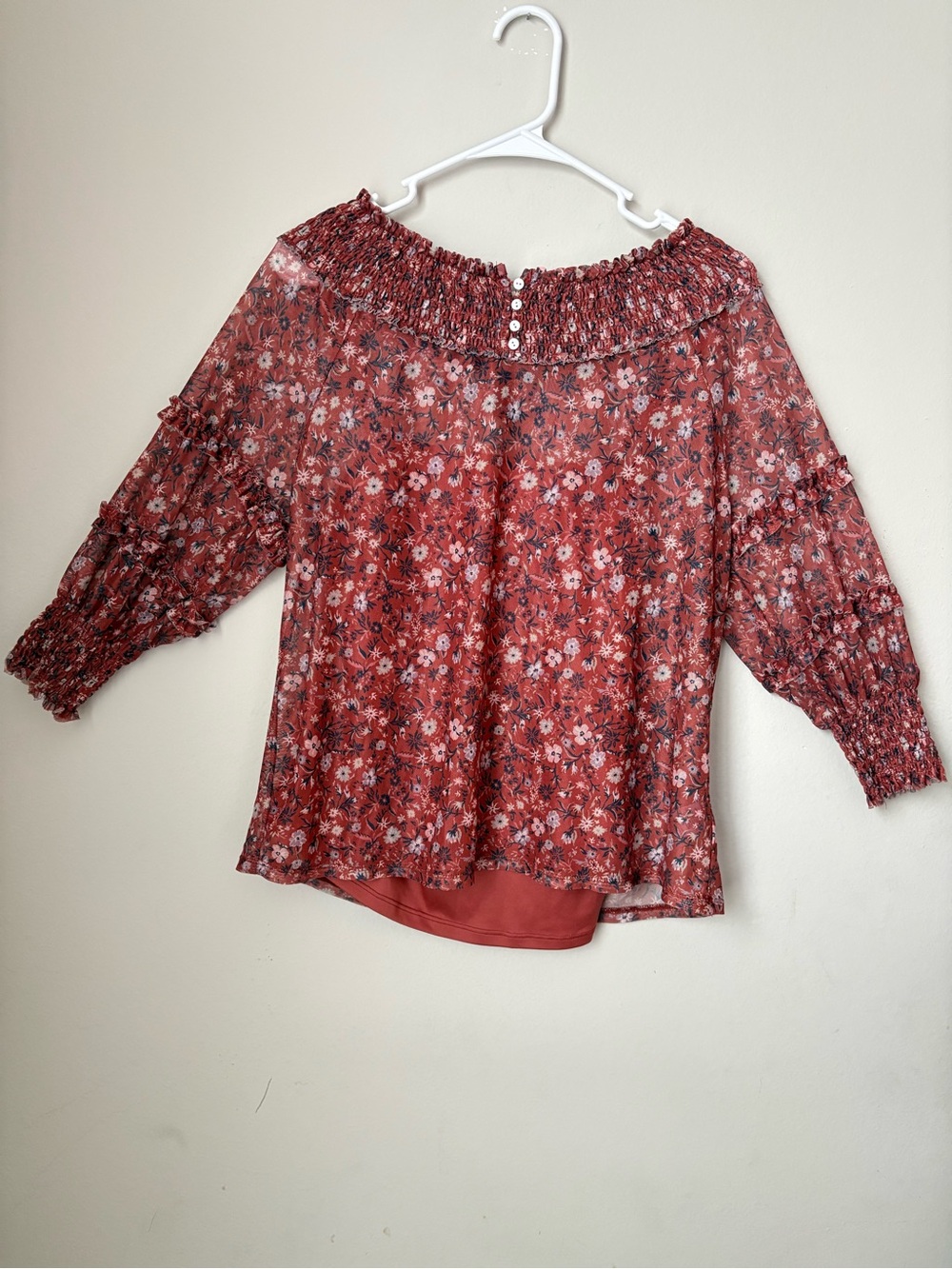 Bobeau Floral Off Shoulder Blouse w/ Built-In Cami Top Size S Boho